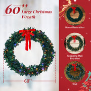VINGLI Christmas Wreath with Multicolor Lights Outdoor Xmas Wreath with Bow