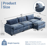 VINGLI SS101 120" L-Shaped Sectional Sofa Couch with Ottoman for Deep Seating