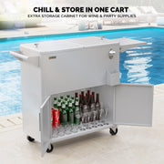 VINGLI 80 Quart Rolling Patio Cooler Cart with Storage Cabinet