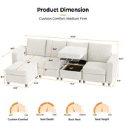 VINGLI SS102 Modular Sectional Sleeper Sofa with Storage and Built-in USB Charger Chenille