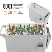 VINGLI 80 Quart Rolling Patio Cooler Cart with Storage Cabinet
