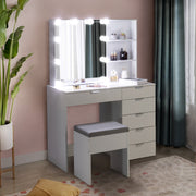 VINGLI Mirror and Lights Makeup Vanity Table Set Vanity Desk with Stool