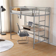 VINGLI Twin Metal Loft Bed Frame with Stairs for Kids/Adults Grey/White/Black