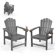 VINGLI Folding Adirondack Chair with Cup Holder Plastic All-Weather Outdoor Chairs