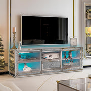 VINGLI 65" Mirrored  TV Stand with LED Lights