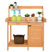 VINGLI Wooden Potting Benches Outdoor Garden Potting Table Work Bench with Cabinet