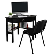 VINGLI Wood Corner Desk with Drawer and Storage Triangle Computer Desk Black