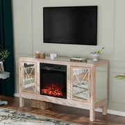 VINGLI 55 Inch Mirrored Fireplace TV Stand Farmhouse TV Console Table Entertainment Center with Storage