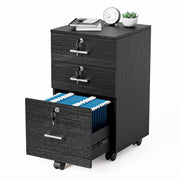VINGLI 3 Drawer File Cabinet with Lock Wood Rolling Mobile Filing Cabinet Under Desk Grey/Oak/Black/White/Greige/Walmut