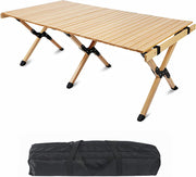 VINGLI 4 Ft Portable Picnic Table Folding Height Adjustable Roll Up Wooden Camping Table with Bag