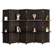 Vingli 6FT 4/6 Panel Folding Rattan Room Divider with 2 Display Shelves