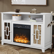 VINGLI 55in TV Stand White TV Stand Entertainment Center with Mirror Doors