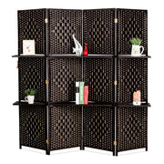 Vingli 4/6 Panels Heavy Duty 6FT Tall Rattan Indoor Folding Room Divider Screens with Partition Wall 2 Display Shelves for Home Office