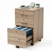 VINGLI 3 Drawer File Cabinet with Lock Wood Rolling Mobile Filing Cabinet Under Desk Grey/Oak/Black/White/Greige/Walmut