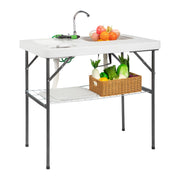 VINGLI Folding Fish Cleaning Table with 2 Sink & Stainless Steel Faucet