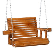 VINGLI 2.2FT Single Wooden Porch Swing with Cup Holder 440Ibs