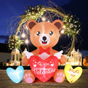 VINGLI 4.8 FT Valentine's Day Inflatable Bear Holding Heart Candy Hearts LED Blow Up Lighted Decoration Valentines Gift