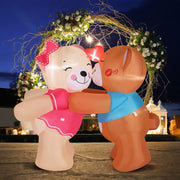 VINGLI 4 FT Valentine's Day Inflatable Kiss Couple Bear LED Blow Up Lighted Decoration Valentines Gift