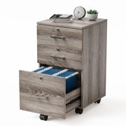 VINGLI 3 Drawer File Cabinet with Lock Wood Rolling Mobile Filing Cabinet Under Desk Grey/Oak/Black/White/Greige/Walmut