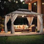 VINGLI 10 x 13 Hardtop Gazebo Patio Outdoor Gazebo with Curtains and Netting Double Roof Canopy Garden Gazebo