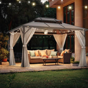 VINGLI 10 x 13 Hardtop Patio Outdoor Gazebo with Curtains and Netting Double Roof Canopy