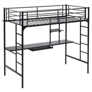 Vingli Metal Bed Frame with Table Shelf Elevated Bed Iron Bed Black