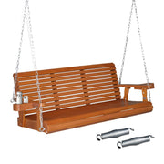 VINGLI 5FT Pro Wooden Patio Porch Swing with Cup Holders & Phone Slots 880Ibs