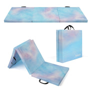 Matladin 3 Folding 6Ft x 2Ft x 2in Gymnastics Gym Exercise Aerobics Yoga Tumbling Mat PU Leather Rainbow/Galaxy Blue