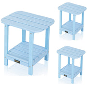 VINGLI HDPE Adirondack Outdoor Side Coffee Table Waterproof Cwith 2 Layer Storage White/Blue