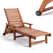 VINGLI Wooden Patio Lounger Chair with Wheels
