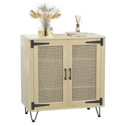 VINGLI Rattan Buffet Sideboard Boho Wicker Cabinets Wooden Cradenza with Adjustable Shelves