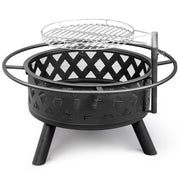 VINGLI 30in Fire Pit 2 in 1 Outdoor Wood Burning Fire Pit with Cooking Grill Round Metal Firepit Table