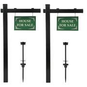 VINGLI Vinyl PVC 6-Feet Black Real Estate Sign Post With Flat Cap 36in Arm Holds Up to 24in Sign Black/White