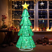 VINGLI 6ft Lighted Collapsible Christmas Tree Pre-lit Pop-up Xmas Tree with Top Star Metal Base for Holiday Garden Porch Backyard Decor