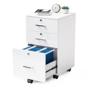 VINGLI 3 Drawer File Cabinet with Lock Wood Rolling Mobile Filing Cabinet Under Desk Grey/Oak/Black/White/Greige/Walmut