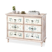 VINGLI Wood Nightstand Chests Washed White 6 Drawer Dresser Boho Vanity Table