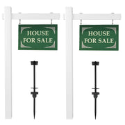 VINGLI Vinyl PVC 6-Feet Black Real Estate Sign Post With Flat Cap 36in Arm Holds Up to 24in Sign Black/White
