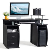 Vingli 2 Drawers Wooden Computer Desk for Home Office Desk Writing Study Desk with Open Shelves and Keyboard Tray Black