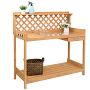 VINGLI Wooden Potting Benches Outdoor Garden Potting Table Work Bench with Cabinet