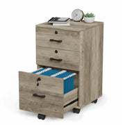 VINGLI 3 Drawer File Cabinet with Lock Wood Rolling Mobile Filing Cabinet Under Desk Grey/Oak/Black/White/Greige/Walmut