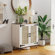 VINGLI Rattan Buffet Sideboard Boho Wicker Cabinets Wooden Cradenza with Adjustable Shelves