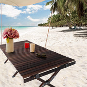 VINGLI 4 Ft Portable Picnic Table Folding Height Adjustable Roll Up Wooden Camping Table with Bag