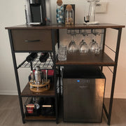  VINGLI Bakers Racks for Kitchens with Storage Mini Fridge Stand  Bar Cabinet with Mini Fridge Space, Big Drawer, Wine Rack, Metal Frame  Industrial Workstation Microwave Stand 4-Tiers - Standing Baker's