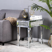 VINGLI Silver Mirrored Paste Drill Nightstand with 1-Drawer