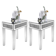 VINGLI Mirrored Nightstand Narrow End Table Glass Bed Side Table Silver