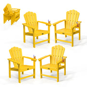 VINGLI Folding Adirondack Chair with Cup Holder Plastic All-Weather Outdoor Chairs