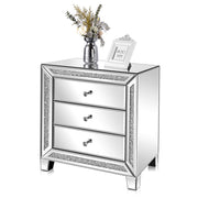 VINGLI Silver Mirrored Nightstand with 3-Drawer