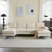 VINGLI 110" Linen Fabric U Shaped Sectional Couch Sofa