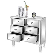 VINGLI Mirrored Dresser for Bedroom with 6 Storage Drawer Modern Chest of Drawers  Mirror Nightstand Silver