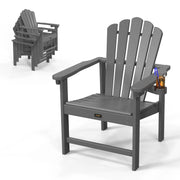 VINGLI Folding Adirondack Chair with Cup Holder Plastic All-Weather Outdoor Chairs